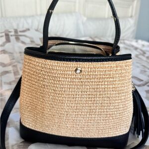 Black and Tan raffia and genuine leather Women's Handbag made in Italy.